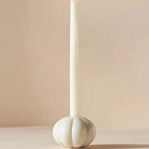 NWT Anthropologie  Cream  Marble Pumpkin Candle Holder